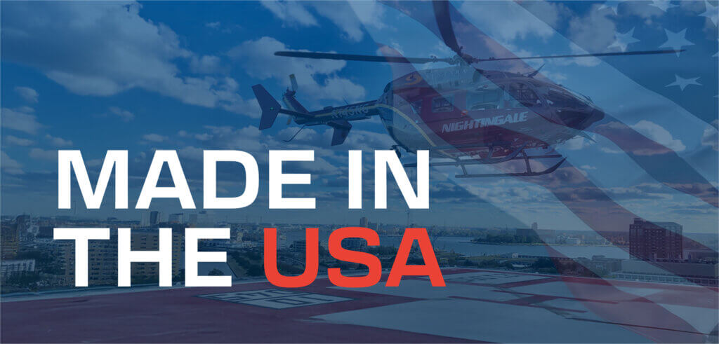 Made in the USA with helicopter landing on FEC pad and American Flag overlay