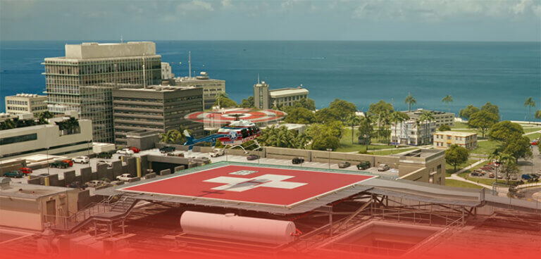 aerial view of FEC helipad installed on the hospital rooftop of HCA Florida Aventura Hospital