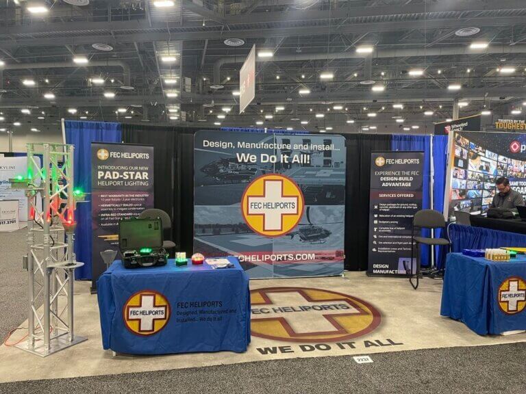 FEC heliports booth set up at trade show