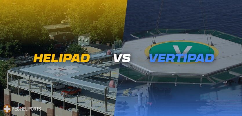 Comparison graphic showing a helipad and vertipad.